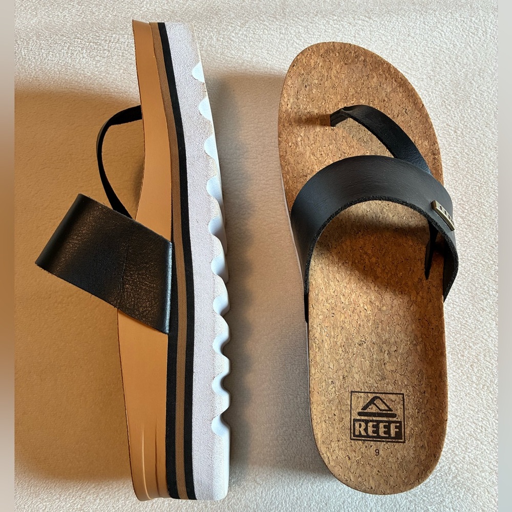Reef Black and Brown Cork Sandals